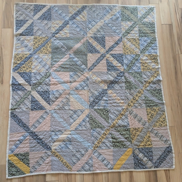 Handmade Chess Quilt Patchwork Multicolor Cotton Blanket 71X62in Hand Stitching